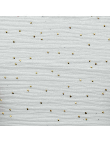Doppellagiger Baumwollstoff mit kleinen goldenen Punkten - Weiß