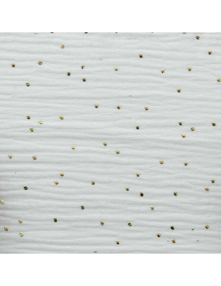 Doppellagiger Baumwollstoff mit kleinen goldenen Punkten - Weiß
