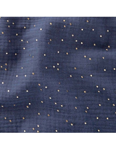 Doppelgaze-Baumwollstoff mit kleinen goldenen Punkten - Indigo