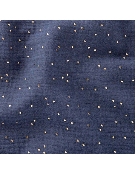 Doppelgaze-Baumwollstoff mit kleinen goldenen Punkten - Indigo