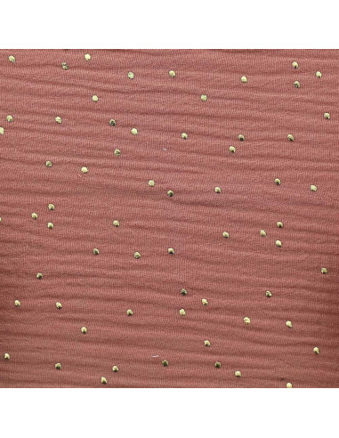 Doppelgaze-Baumwollstoff mit kleinen goldenen Punkten - Marsala