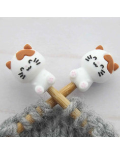 Maschenstopper für Stricknadeln - Kleine weiße Katze