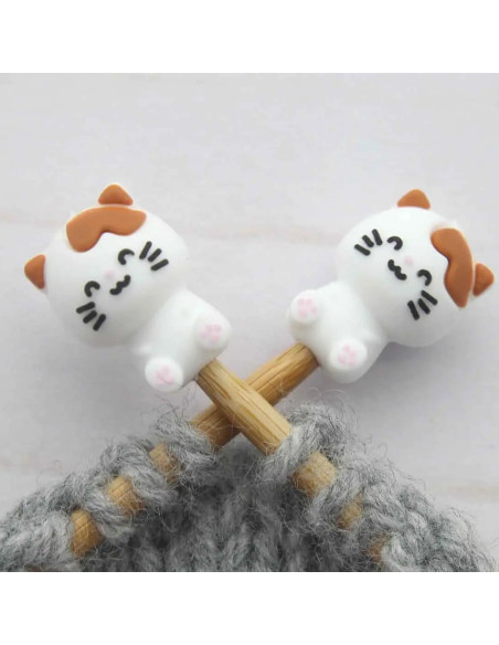 Maschenstopper für Stricknadeln - Kleine weiße Katze