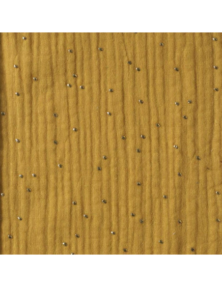 Doppellagiger Baumwollstoff mit kleinen goldenen Punkten - Senfgelb