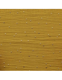Doppellagiger Baumwollstoff mit kleinen goldenen Punkten - Senfgelb 2