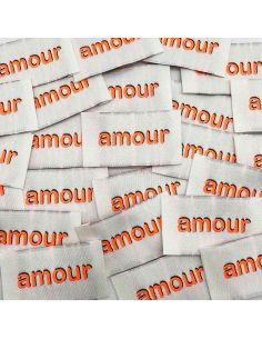 Satz von 5 gewebten Aufnähern zum Aufnähen Liebe - Neon