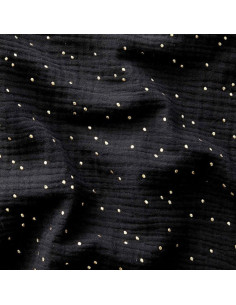 Doppellagiger Baumwollstoff mit kleinen goldenen Punkten - Schwarz