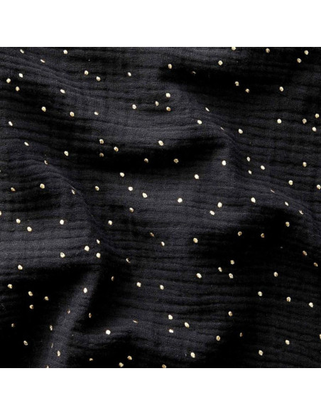 Doppellagiger Baumwollstoff mit kleinen goldenen Punkten - Schwarz