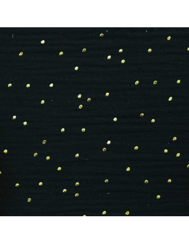 Doppellagiger Baumwollstoff mit kleinen goldenen Punkten - Schwarz
