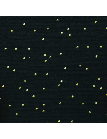 Doppellagiger Baumwollstoff mit kleinen goldenen Punkten - Schwarz