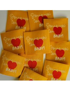 Satz von 5 gewebten Aufnähern zum Aufnähen Gib mir dein Herz Baby - Safran