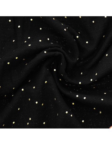 Doppellagiger Baumwollstoff mit kleinen goldenen Punkten - Schwarz