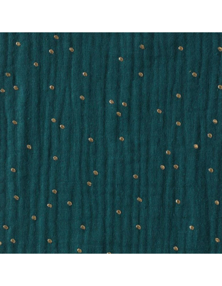 Doppellagiger Baumwollstoff mit kleinen goldenen Punkten - Pfau