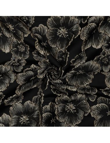 Jacquardstoff - Schwarze Blumen