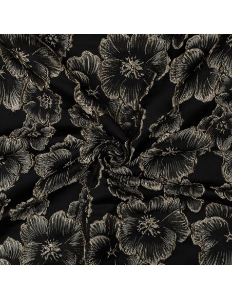 Jacquardstoff - Schwarze Blumen