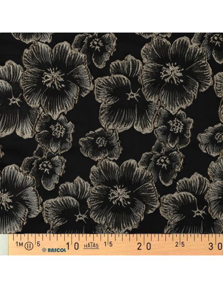 Jacquardstoff - Schwarze Blumen