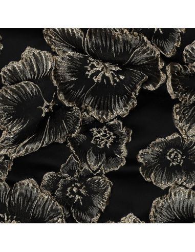 Jacquardstoff - Schwarze Blumen