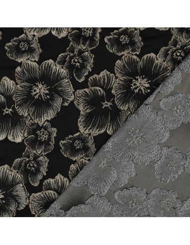 Jacquardstoff - Schwarze Blumen