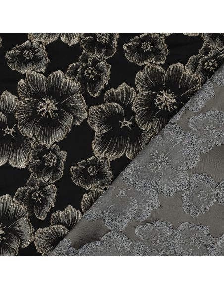 Jacquardstoff - Schwarze Blumen