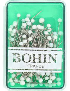 Schachtel mit 80 extra-feinen Stecknadeln mit weißem Glaskopf Bohin