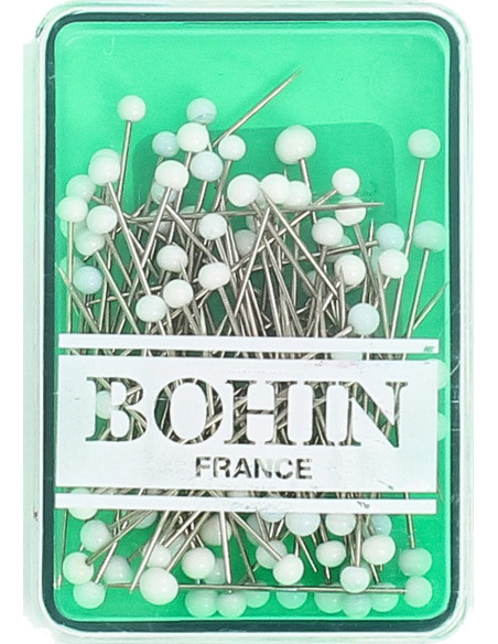 Schachtel mit 80 extra-feinen Stecknadeln mit weißem Glaskopf Bohin