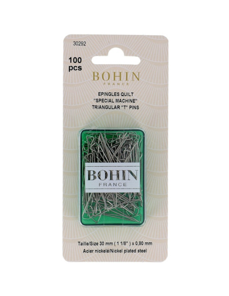 Schachtel mit 100 Dreieckskopf-Stecknadeln, speziell für Maschinenquilts von Bohin.