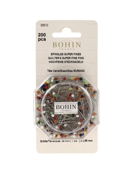 Schachtel mit 200 superfeinen Quiltnadeln mit Glaskopf von Bohin