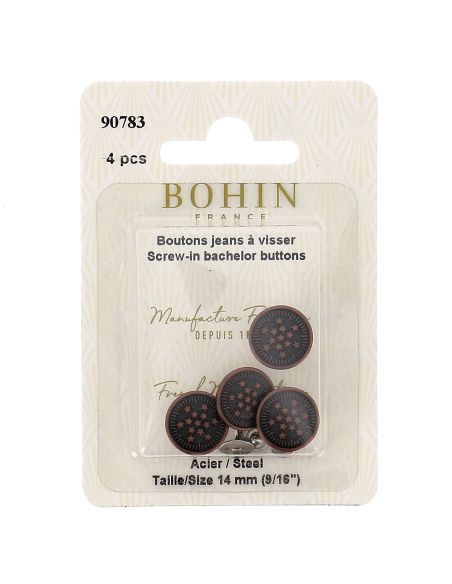 Schachtel mit 4 Schraubknöpfen für Jeans 14 mm Bronze Bohin