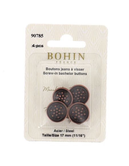 Schachtel mit 4 Schraubknöpfen für Jeans, 17 mm, Bronze, Bohin