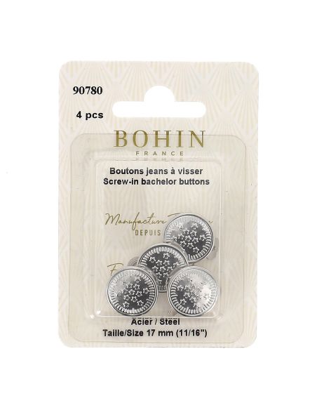 Schachtel mit 4 Schraubknöpfen für Jeans 17 mm silber Bohin
