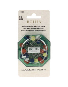 Schachtel mit 50 Quilt-Stecknadeln mit Blumenplastikkopf von Bohin