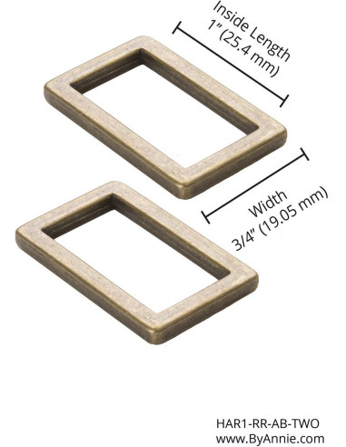 Set aus 2 rechteckigen Schnallen 19 x 25 mm antikes Messing