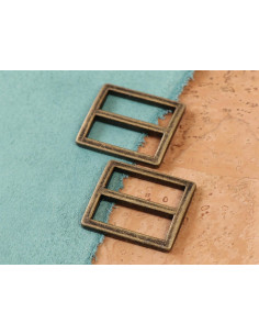 Set aus 2 Schiebeschnallen 28 x 25 mm antikes Messing