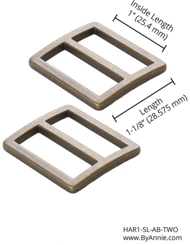 Set aus 2 Schiebeschnallen 28 x 25 mm antikes Messing