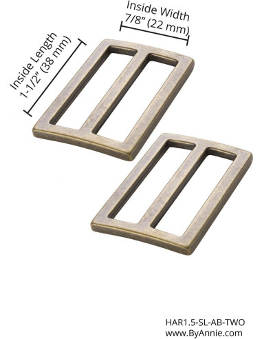 Set aus 2 Schiebeschnallen 22 x 38 mm antikes Messing