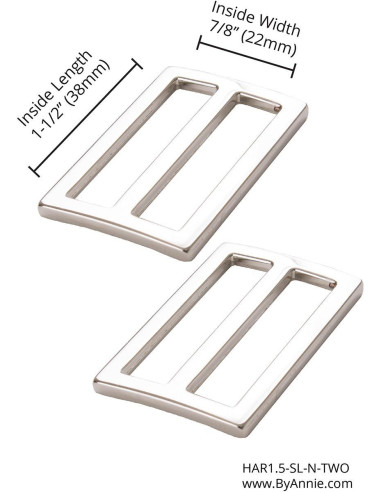 Set aus 2 Schiebeschnallen 22 x 38 mm Silber