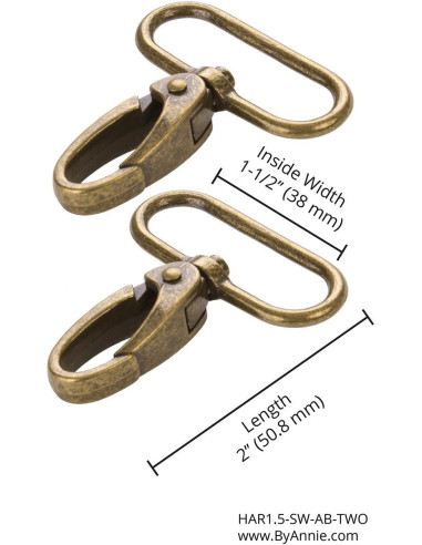 Set aus 2 Karabinern, 38 mm, antikes Messing