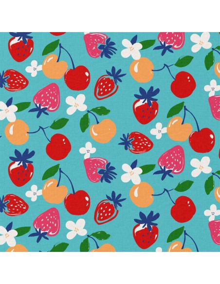 Tissu coton déperlant - Cijos bleu et rouge