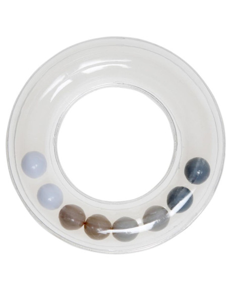 Transparenter Rasselring mit Perlen 63 mm - Grau