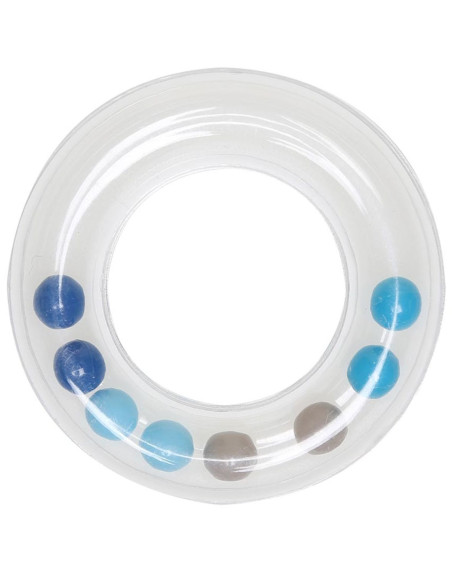 Transparenter Rasselring mit Perlen 63 mm - Blau