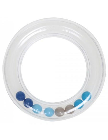 Transparenter Rasselring mit Perlen 80 mm - Blau