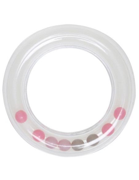 Transparenter Rasselring mit Perlen 80 mm - Rosa