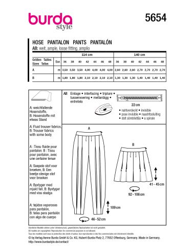 Patron de pantalon - Burda 5654