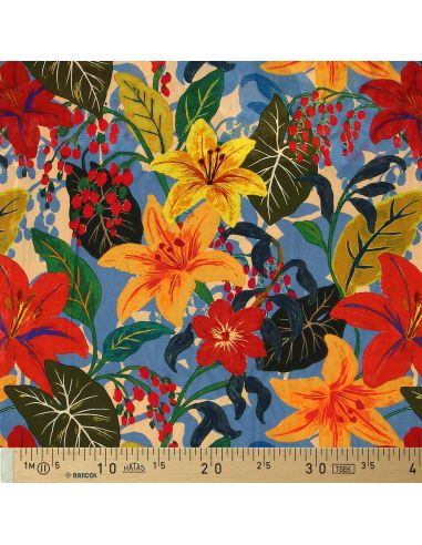 Tissu viscose fantaisie - Madidi bleu et rouge
