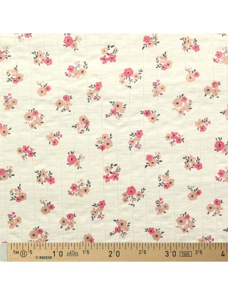 Tissu coton matelassé double face Molisa - Écru et rose