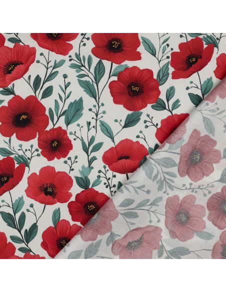 Tissu popeline de coton Coquelicot - Blanc cassé