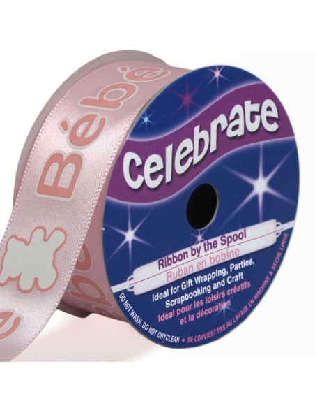 Satinband Celebrate rosa mit Baby-Aufdruck - 25 mm x 3 Meter