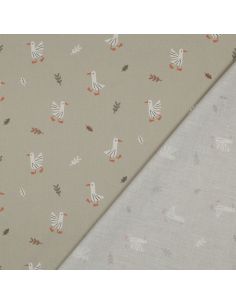 Tissu popeline de coton à la ferme - Oies fond beige
