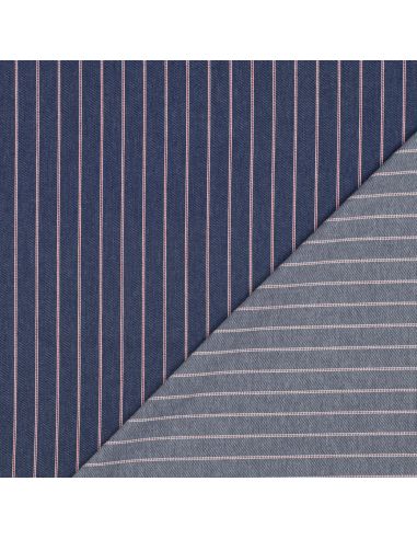 Tissu Denim léger à rayures fines - Bleu moyen