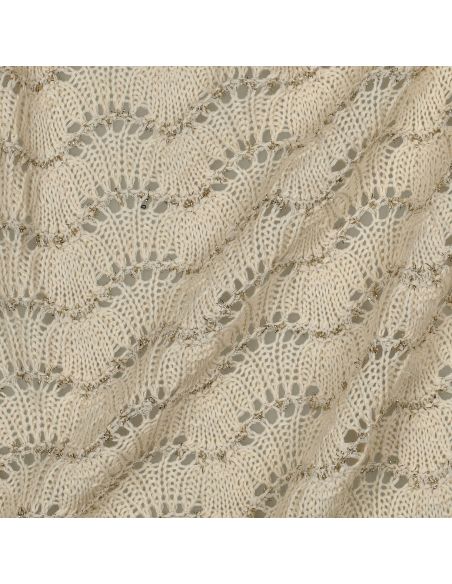 Tissu maille jacquard ajourée lurex - Écru
